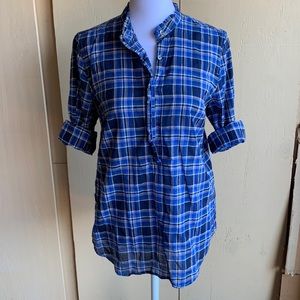 J Crew Sz 2 Blue Plaid Popover Shirt